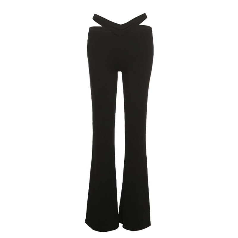 Women's Vintage Black High Waist Pants / Gothic Style Bell Bottom Long Trousers - HARD'N'HEAVY