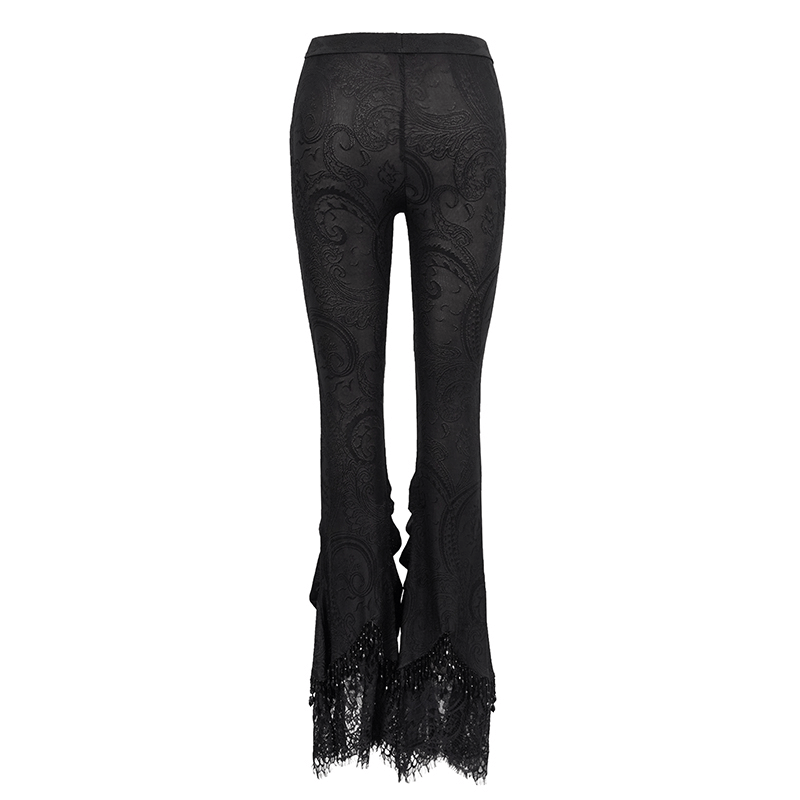 Women's Vintage Gothic Black Laced Trimmed Flared Trousers / Sexy Ladies Alternative Clothing - HARD'N'HEAVY