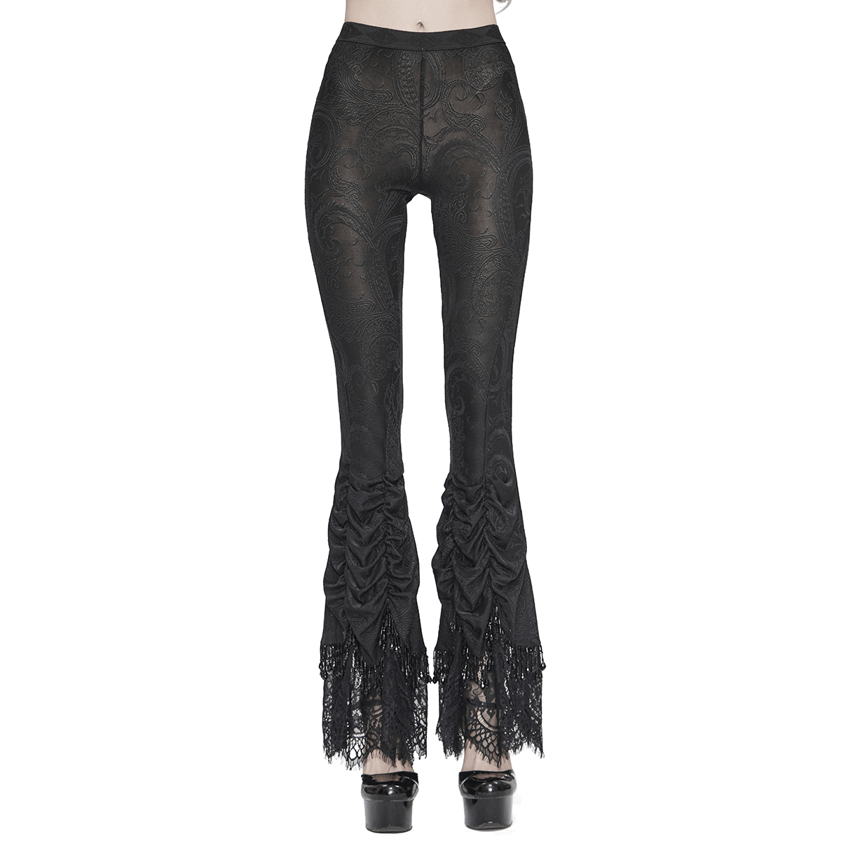 Women's Vintage Gothic Black Laced Trimmed Flared Trousers