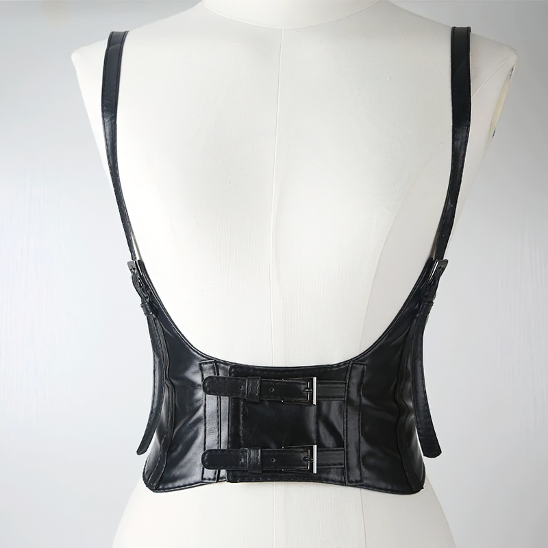 Women's Vintage Gothic PU Leather Corset / Black Adjustable Vest Belt with Double Buckle - HARD'N'HEAVY