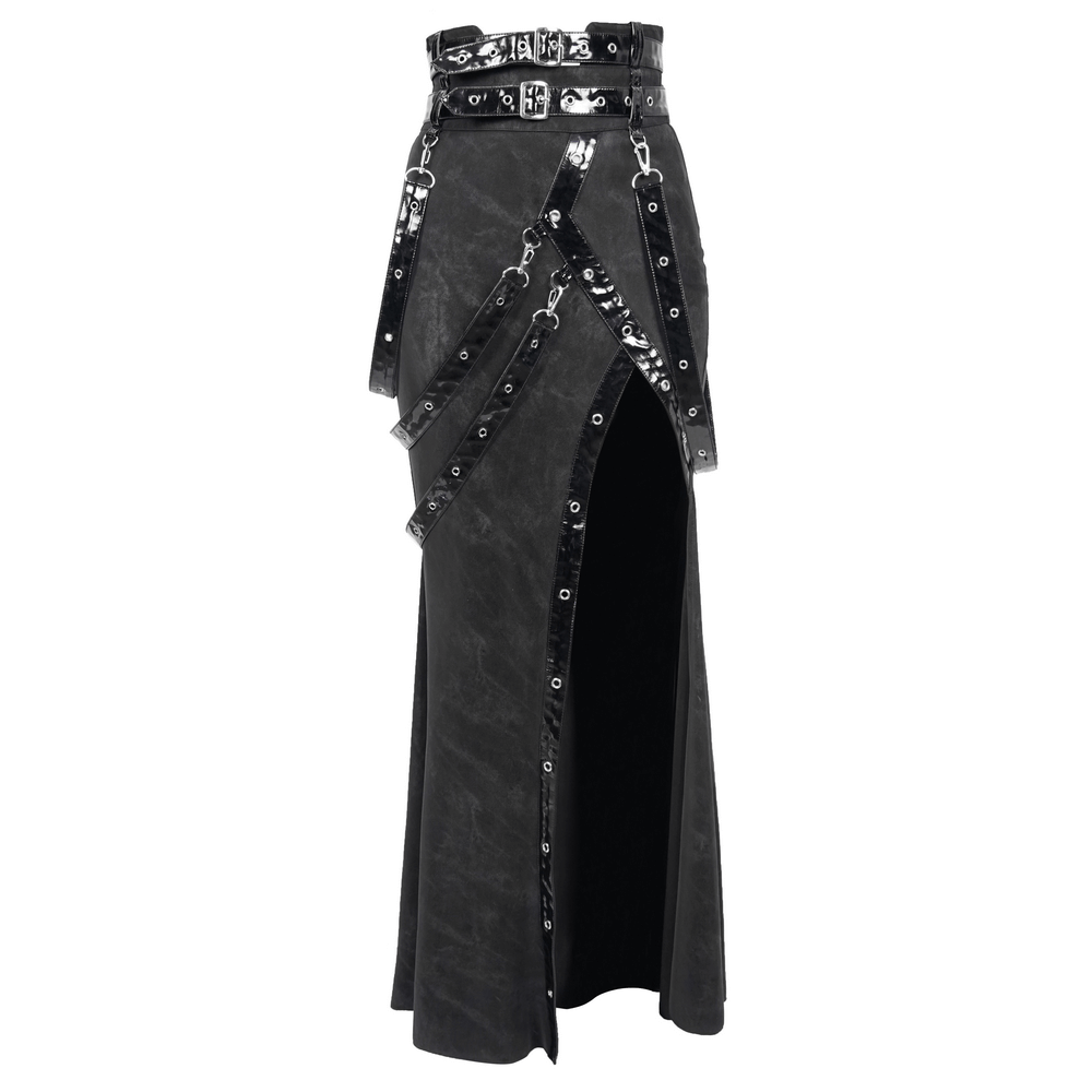 Women's Vintage Long Skirt with Straps and Rivets / Alternative Apparel of Steampunk Fashion - HARD'N'HEAVY