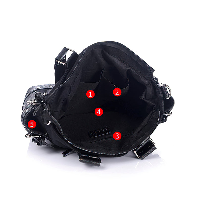 Interior view of women's vintage rivet tote bag showcasing spacious compartments and stylish design details.