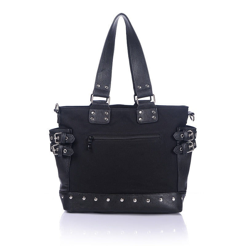 Women's Vintage Rivet Tote Bag / Canvas Zipper Shoulder Bag With Handcuffs / Gothic Style Handbag - HARD'N'HEAVY