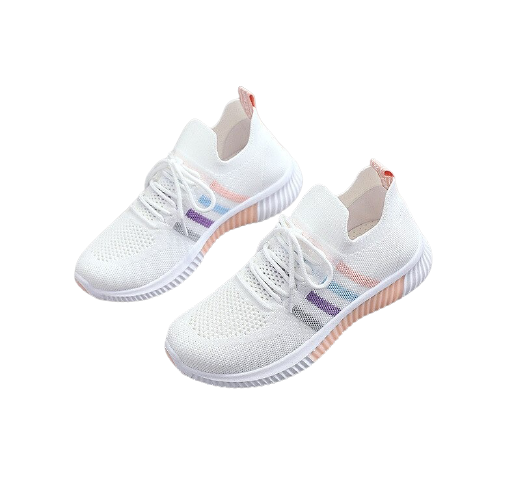 Stylish women's vulcanized sneakers in white with breathable mesh design, perfect for running and daily casual wear.