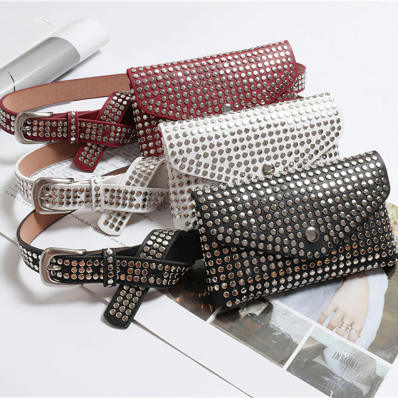 Women's Waist Pu Leather Rivet Purse / Ladies Fashion Fanny Pack / Female Belly Bags - HARD'N'HEAVY