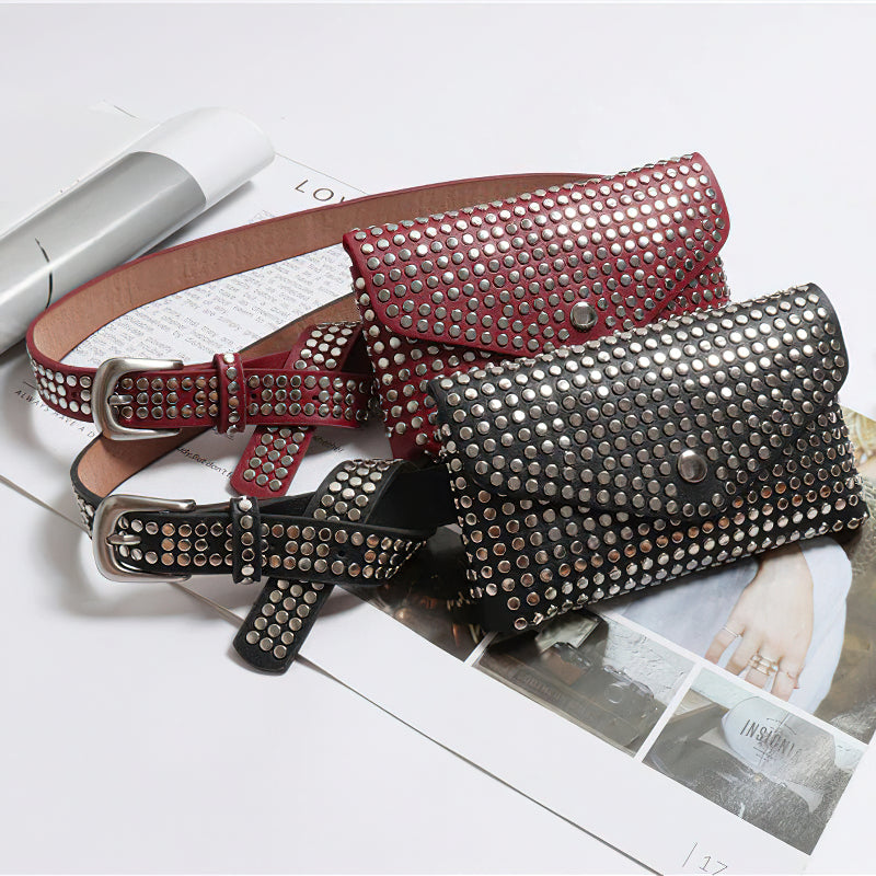 Women's Waist Pu Leather Rivet Purse / Ladies Fashion Fanny Pack / Female Belly Bags - HARD'N'HEAVY