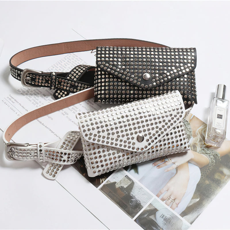 Women's Waist Pu Leather Rivet Purse / Ladies Fashion Fanny Pack / Female Belly Bags - HARD'N'HEAVY