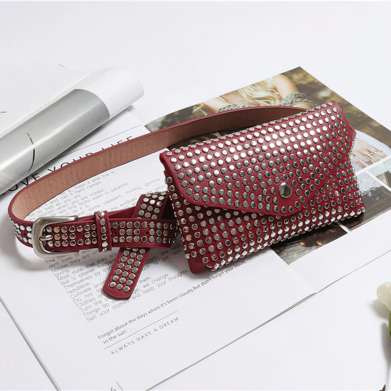 Women's Waist Pu Leather Rivet Purse / Ladies Fashion Fanny Pack / Female Belly Bags - HARD'N'HEAVY