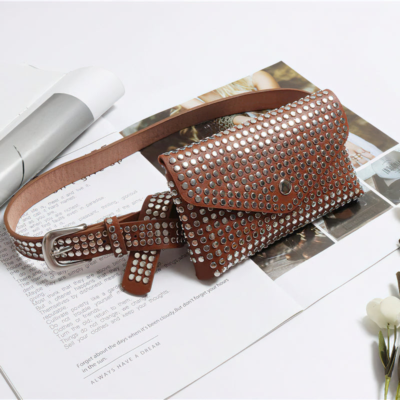 Women's Waist Pu Leather Rivet Purse / Ladies Fashion Fanny Pack / Female Belly Bags - HARD'N'HEAVY