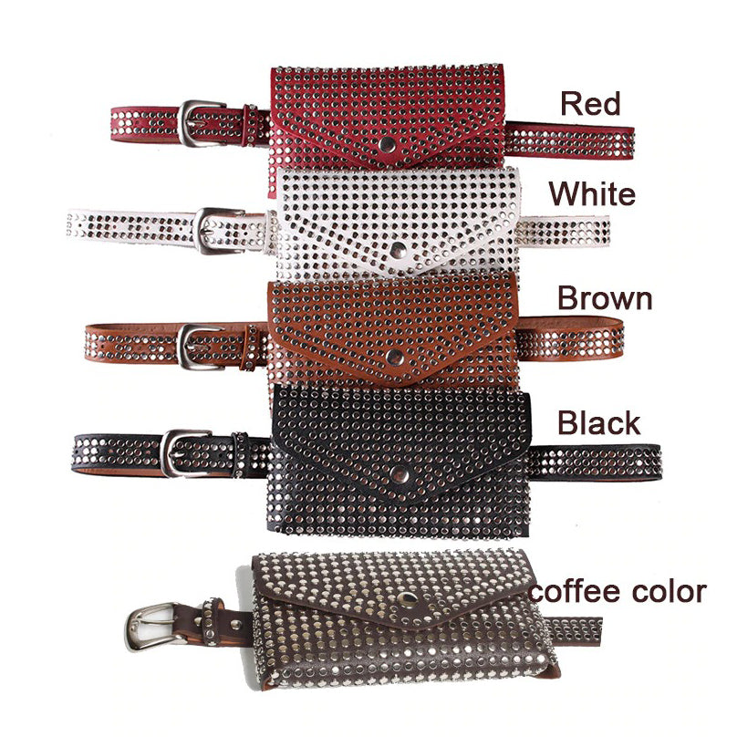 Women's Waist Pu Leather Rivet Purse / Ladies Fashion Fanny Pack / Female Belly Bags - HARD'N'HEAVY