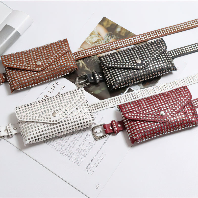 Women's Waist Pu Leather Rivet Purse / Ladies Fashion Fanny Pack / Female Belly Bags - HARD'N'HEAVY
