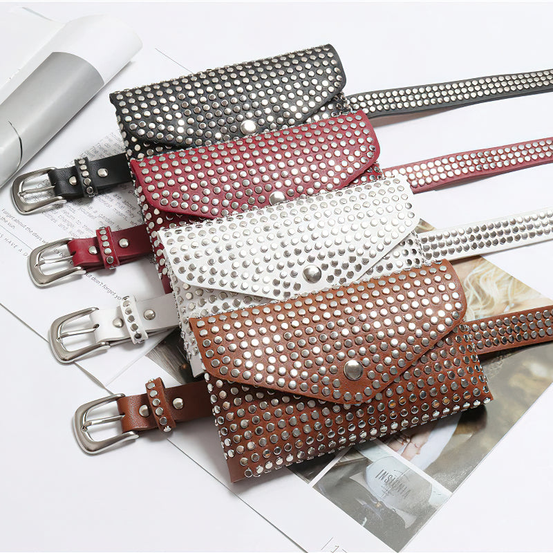 Women's Waist Pu Leather Rivet Purse / Ladies Fashion Fanny Pack / Female Belly Bags - HARD'N'HEAVY