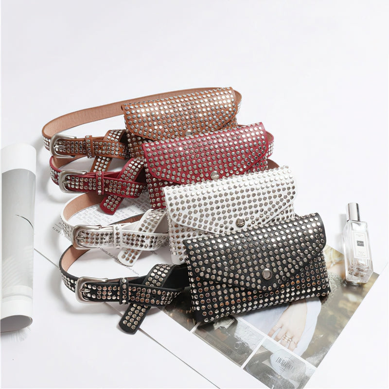 Women's Waist Pu Leather Rivet Purse / Ladies Fashion Fanny Pack / Female Belly Bags - HARD'N'HEAVY