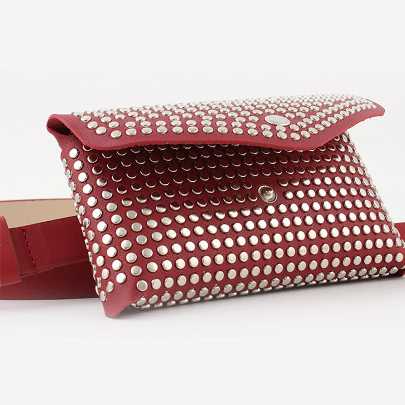 Women's Waist Pu Leather Rivet Purse / Ladies Fashion Fanny Pack / Female Belly Bags - HARD'N'HEAVY