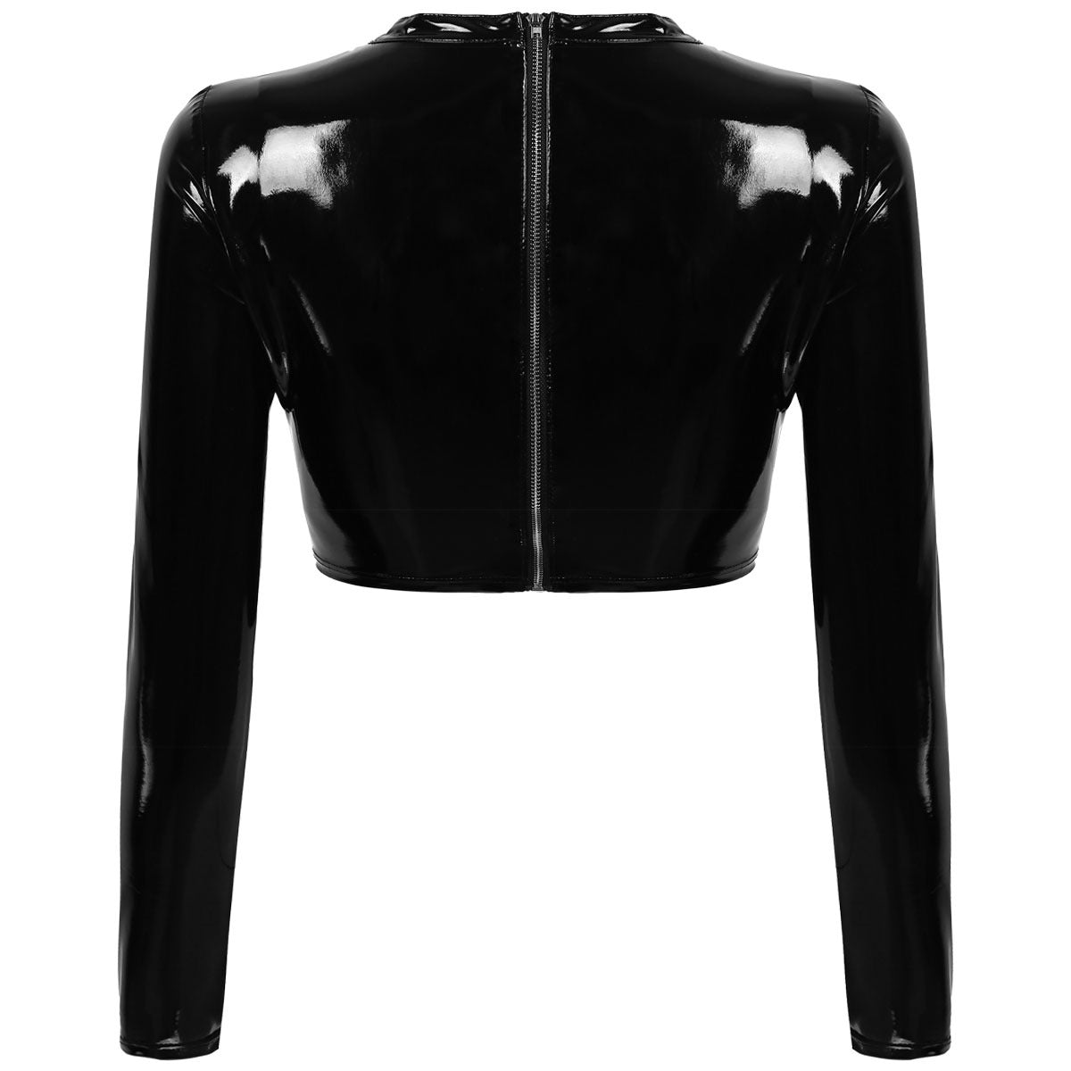 Women's Wet Look Fashion Tops / Patent Leather Hollow Out Front with Buckles Gothic Crop Top - HARD'N'HEAVY