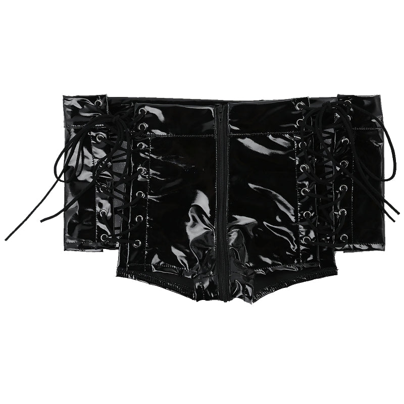 Women's Wet Look Sexy Mini Shorts / Low Rise Shorts With Patent Leather - HARD'N'HEAVY
