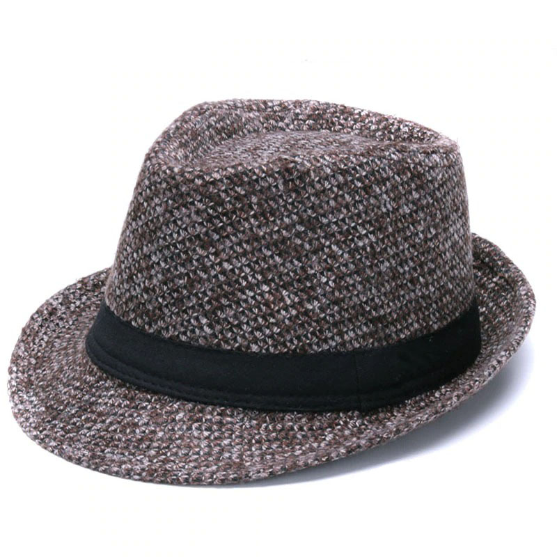 Elegant woolen fedora hat with black ribbon, retro style for casual fashion looks.