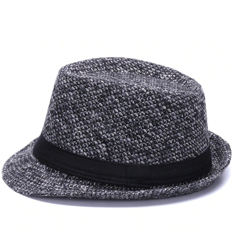 Woolen felt fedora hat with black ribbon band, stylish accessory for a fashionable gentleman.
