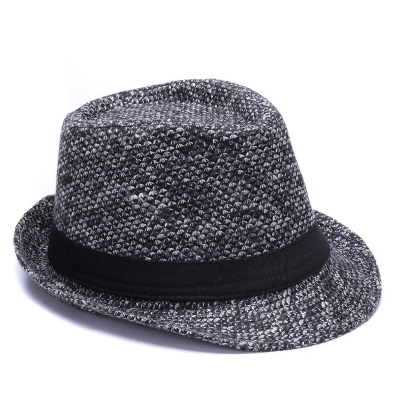 Elegant woolen felt fedora hat with black ribbon band, stylish for any casual outfit.