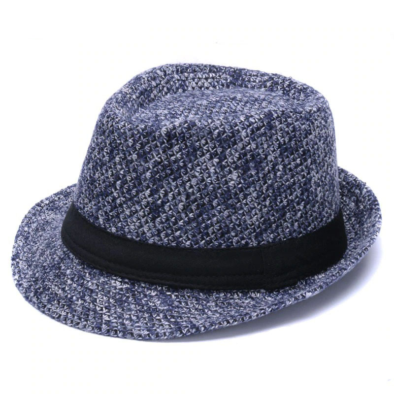 Woolen felt fedora hat with black ribbon band, elegant casual fashion for gentlemen.