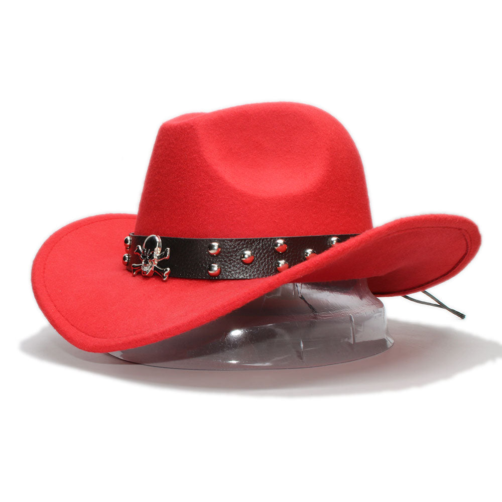 Woollen Fedoras Hats with Skull / Alternative Fashion Retro West Cowboy Hat / Wide Rims Bowler Hat - HARD'N'HEAVY
