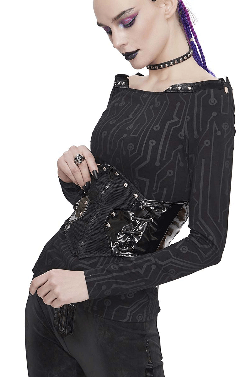 Woven Black Riveted Corset Belts for Women / Steampunk Style Clothing Accessories - HARD'N'HEAVY