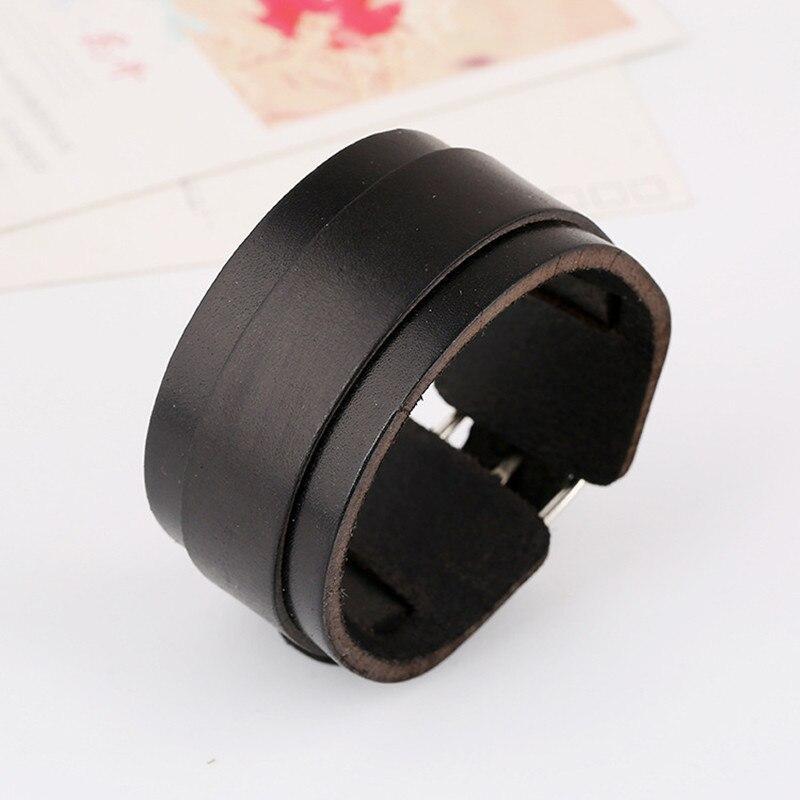 Double wide black leather cuff bracelet showcasing a stylish design for trendy accessories.
