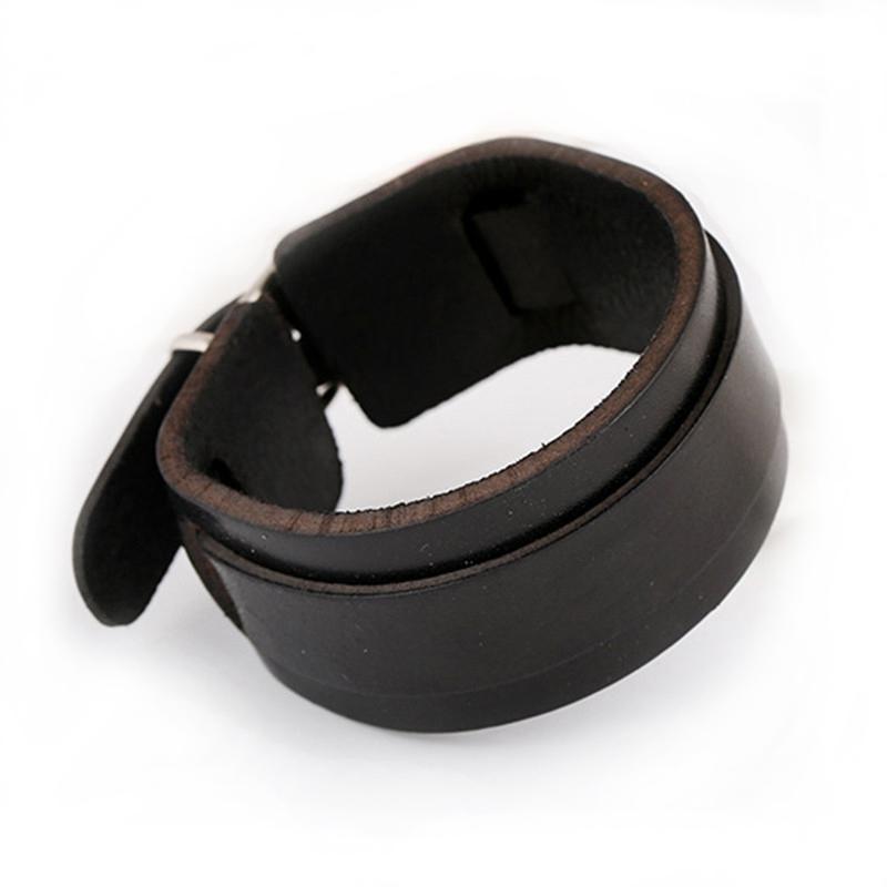 Wristband Rock Jewelry Cuff Double Wide Black Leather Bangles Bracelet - HARD'N'HEAVY