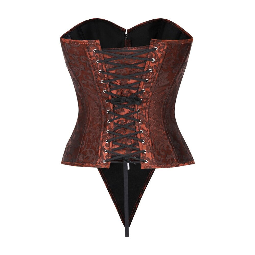 Zip-Up Gothic Women's Corset With Lace-Up Back / Steel Boned Vintage Bustier With G-Strings - HARD'N'HEAVY